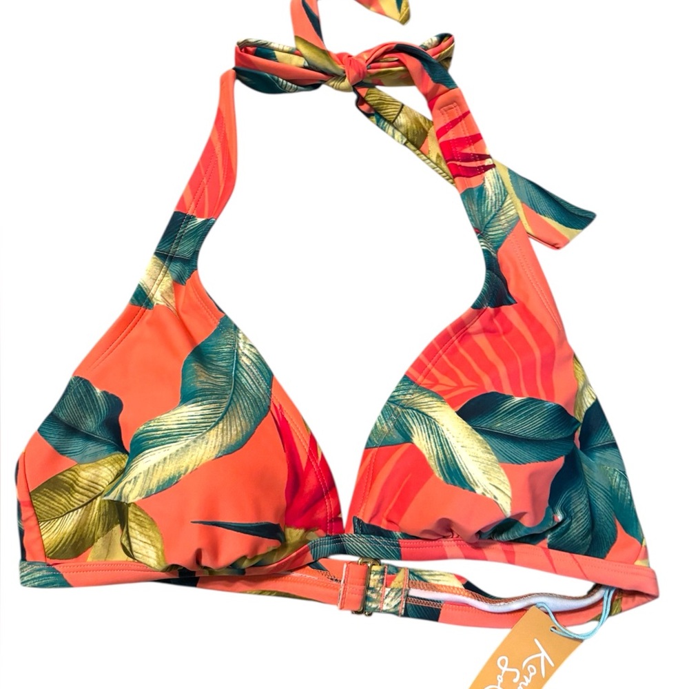 Kona Sol Women's Elongated Triangle Halter Bikini Top Coral NWT 🩷